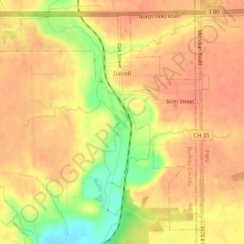 Dalzell topographic map, elevation, terrain