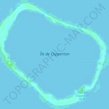 Clipperton Island topographic map, elevation, terrain