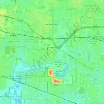 Hanover Park topographic map, elevation, terrain