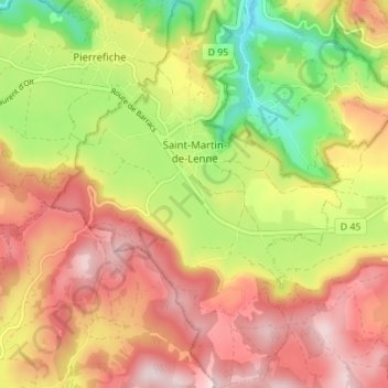 Saint-Martin-de-Lenne topographic map, elevation, terrain