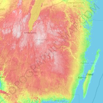 Småland topographic map, elevation, terrain