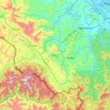 A Lưới topographic map, elevation, terrain