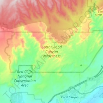 Cottonwood Canyon Wilderness topographic map, elevation, terrain