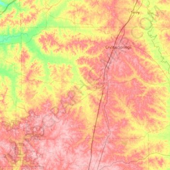Copiah County topographic map, elevation, terrain