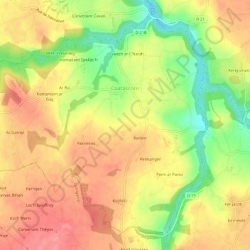 Coatascorn topographic map, elevation, terrain