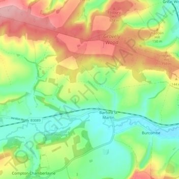 Barford St. Martin topographic map, elevation, terrain