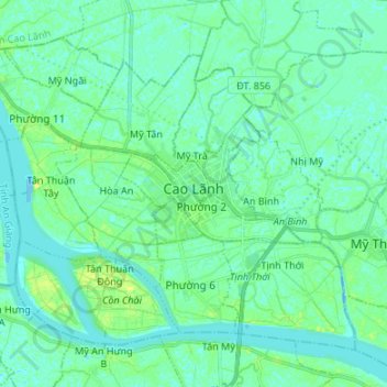 Thành phố Cao Lãnh topographic map, elevation, terrain