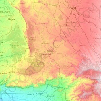 Nandi County topographic map, elevation, terrain