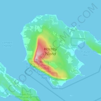 Hornby Island topographic map, elevation, terrain