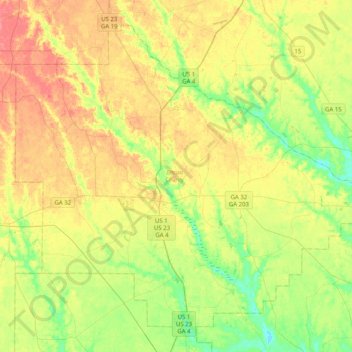 Bacon County topographic map, elevation, terrain
