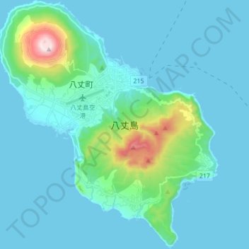 Hachijojima topographic map, elevation, terrain