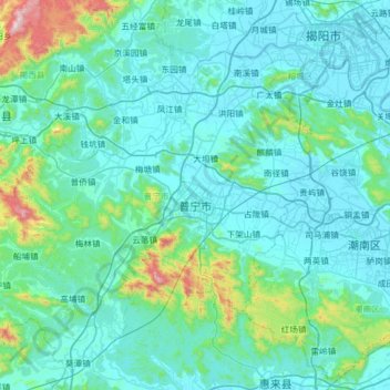 Puning City topographic map, elevation, terrain