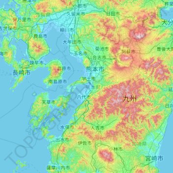 Kumamoto Prefecture topographic map, elevation, terrain