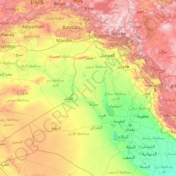 Mesopotamia topographic map, elevation, terrain