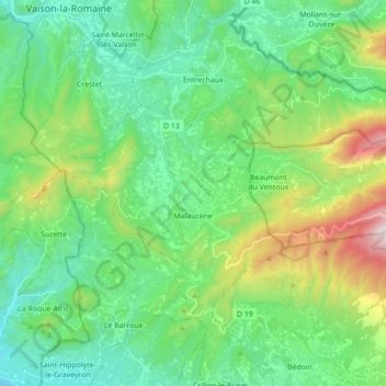 Malaucène topographic map, elevation, terrain