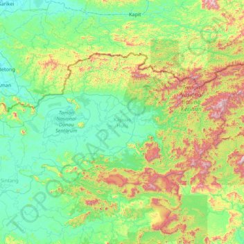 Kapuas Hulu topographic map, elevation, terrain