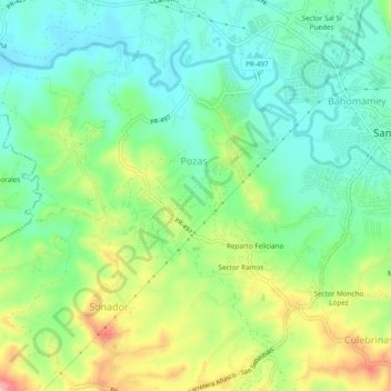 Pozas topographic map, elevation, terrain