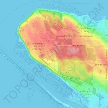 University Endowment Lands topographic map, elevation, terrain