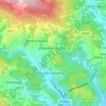 Tovo San Giacomo topographic map, elevation, terrain