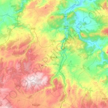 Bilecik Merkez topographic map, elevation, terrain