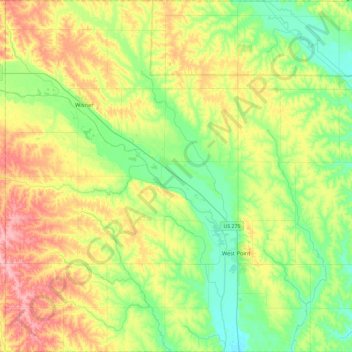 Cuming County topographic map, elevation, terrain