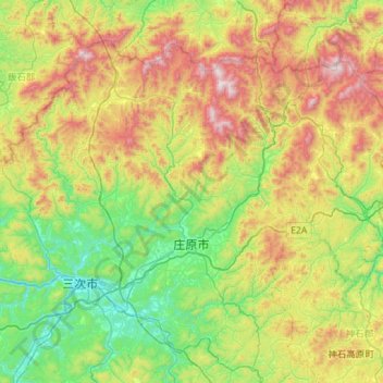 Shobara topographic map, elevation, terrain