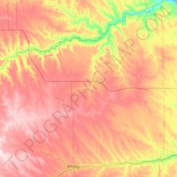 Haakon County topographic map, elevation, terrain