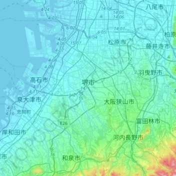 Sakai topographic map, elevation, terrain