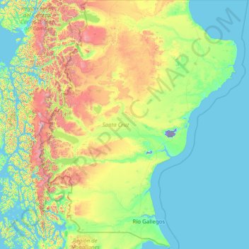 Santa Cruz Province topographic map, elevation, terrain