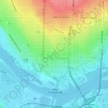 Marpole topographic map, elevation, terrain
