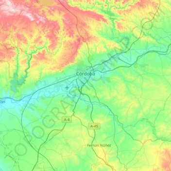Cordoue topographic map, elevation, terrain