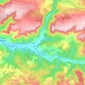 Marnhagues-et-Latour topographic map, elevation, terrain