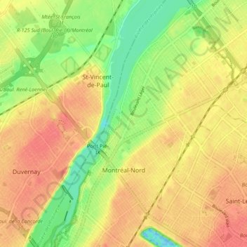 Montréal-Nord topographic map, elevation, terrain