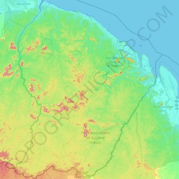 Guyane topographic map, elevation, terrain