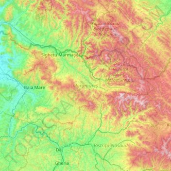 Maramureș topographic map, elevation, terrain