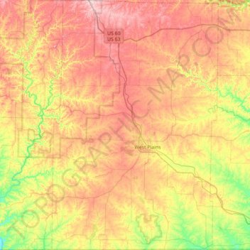 Howell County topographic map, elevation, terrain
