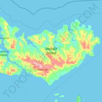 Melville-eiland topographic map, elevation, terrain