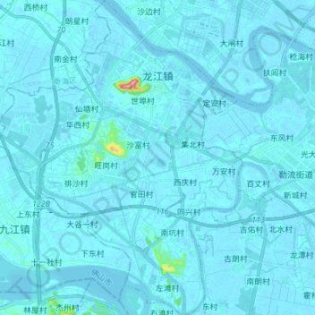 龙江镇 topographic map, elevation, terrain