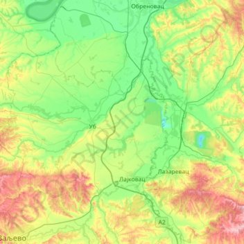 Колубара topographic map, elevation, terrain
