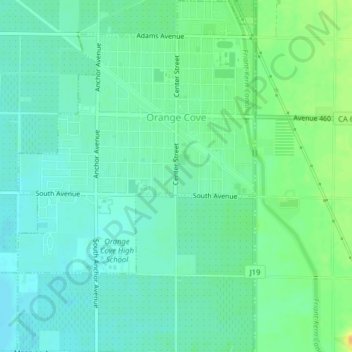 Orange Cove topographic map, elevation, terrain