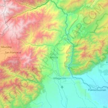 Mocoa topographic map, elevation, terrain