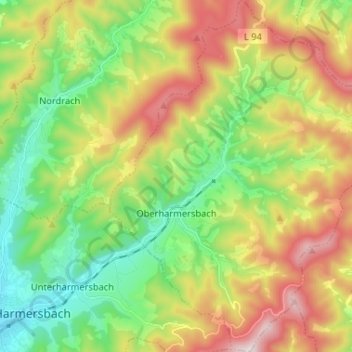 Oberharmersbach topographic map, elevation, terrain