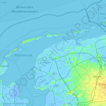 Nederlandse Waddeneilanden topographic map, elevation, terrain