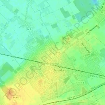 Pérenchies topographic map, elevation, terrain