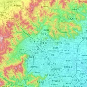 Changping District topographic map, elevation, terrain