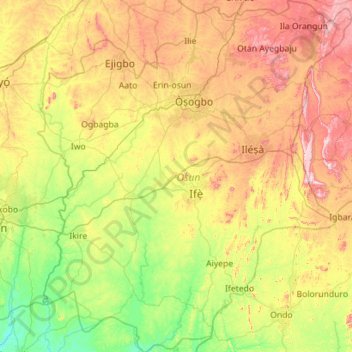 Osun State topographic map, elevation, terrain