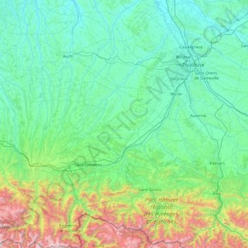 Haute-Garonne topographic map, elevation, terrain