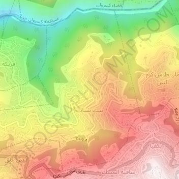 Beit Chebab topographic map, elevation, terrain