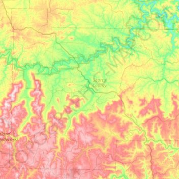 Searcy County topographic map, elevation, terrain