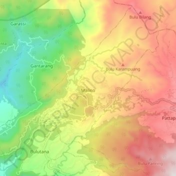 Malino topographic map, elevation, terrain